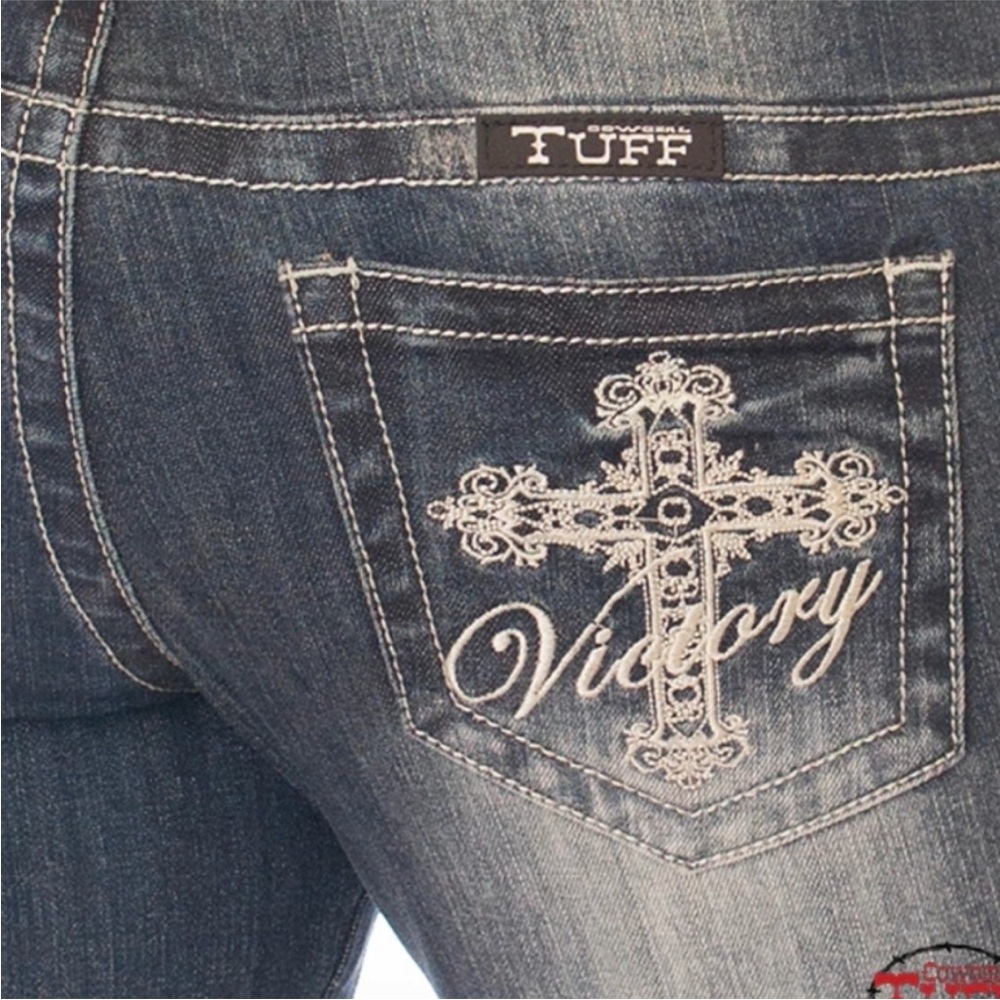 Cowgirl Tuff Blue Boot Cut Jeans with Embroidery Victory